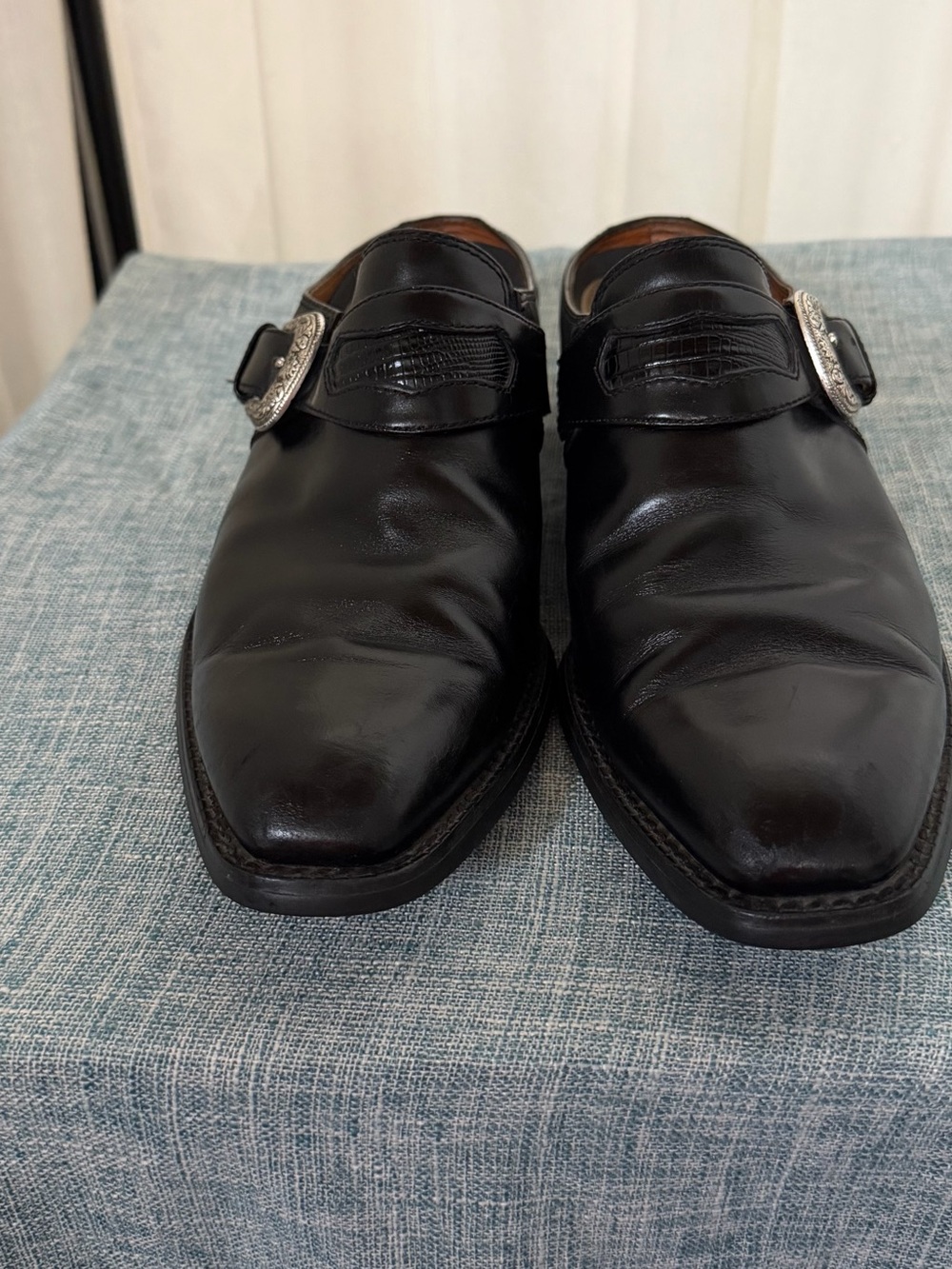 Ariat Black Leather Slip-On Mules with Ornate Silver Buckles